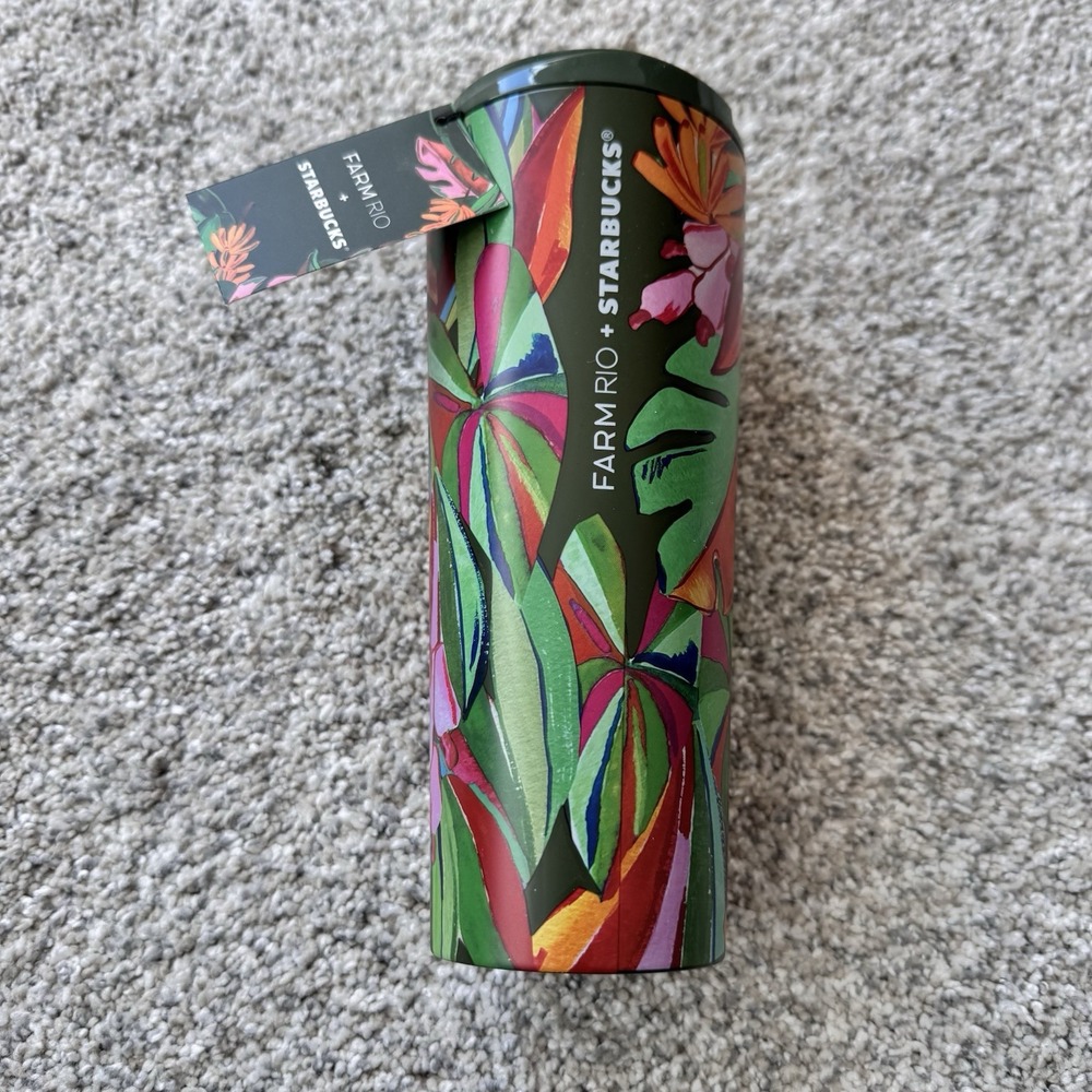 NEW Starbucks FARM Rio Stainless Steel Tropical Banana Leaves Hot Cup, 16oz